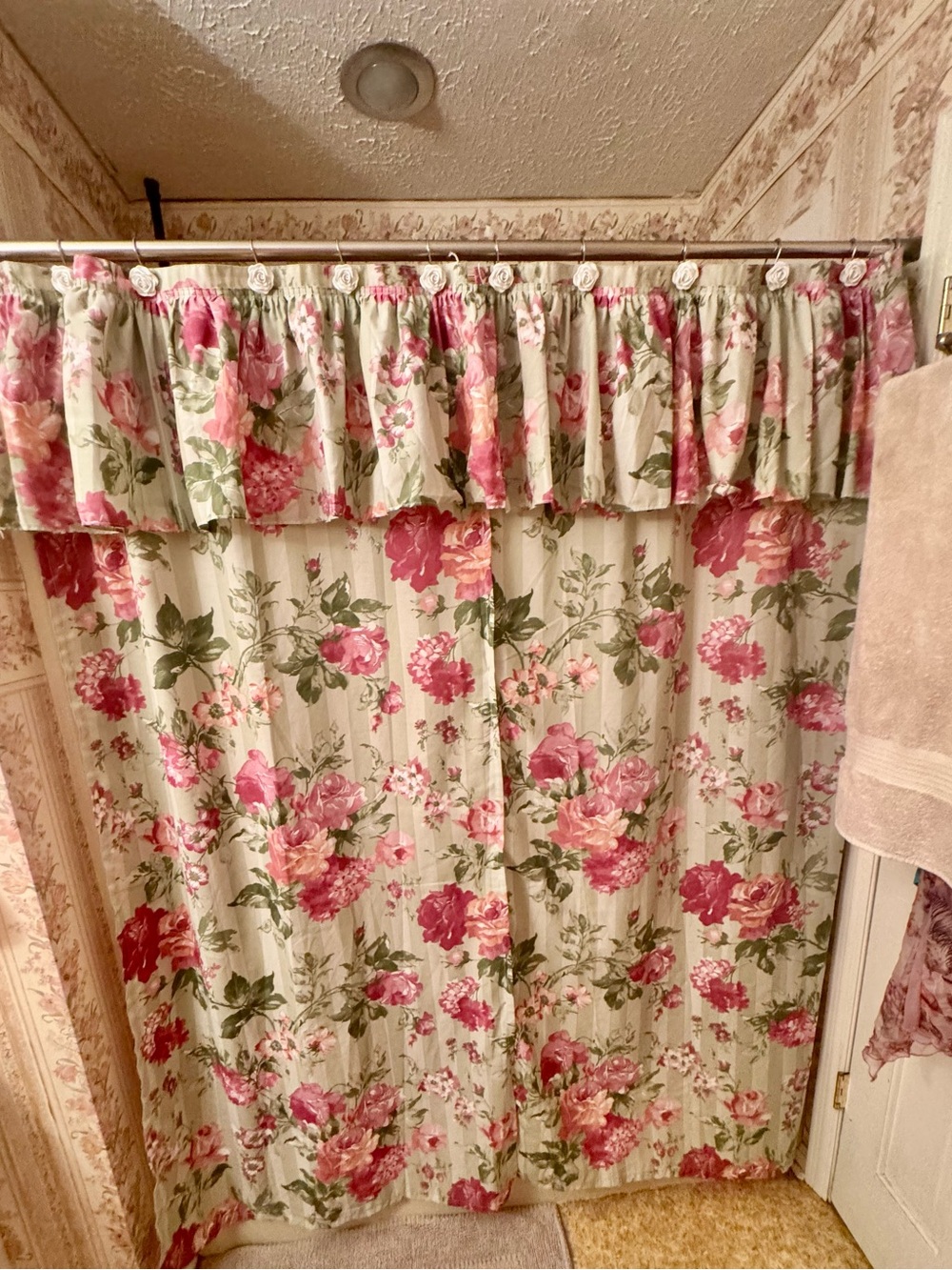 Vintage floral shabby chic cottage ruffled shower curtain